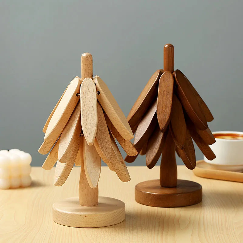 Wooden Tree Design Pot Trivet & Coaster Set