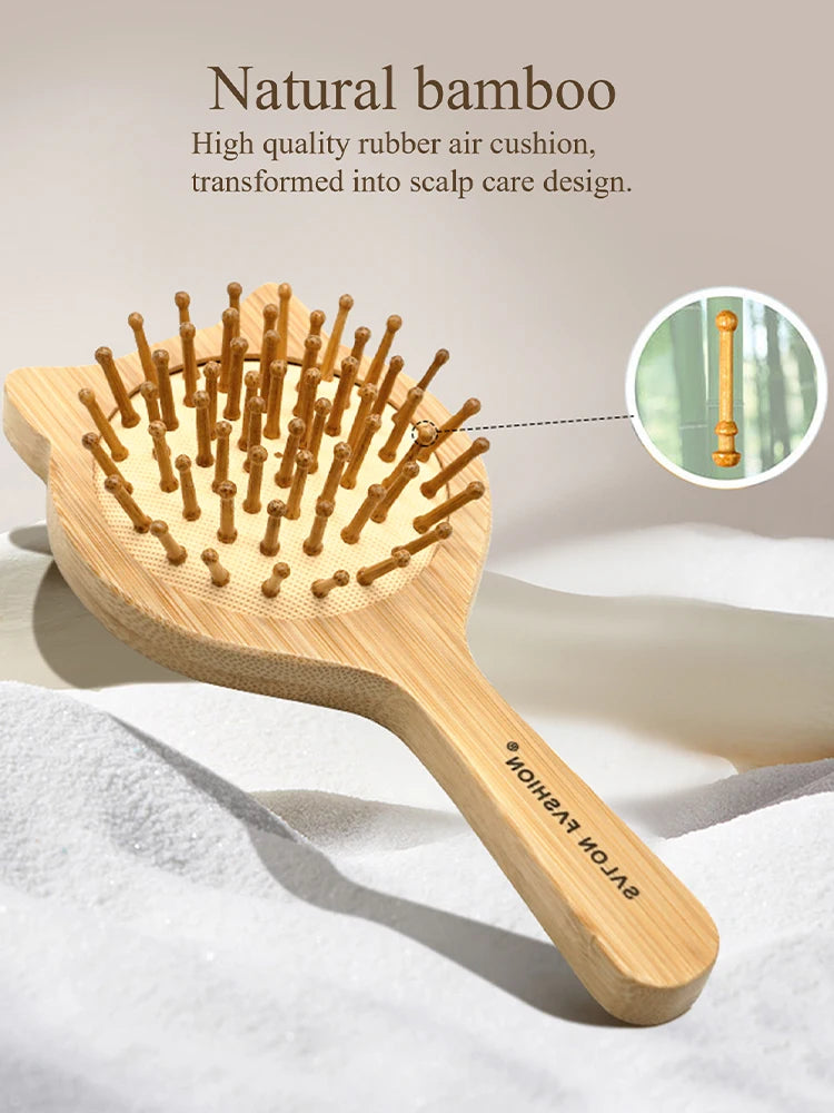 Natural Bamboo Hair Brush Air Cushion Detangling Comb