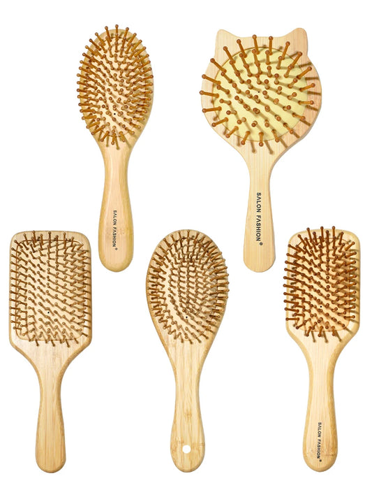 Natural Bamboo Hair Brush Air Cushion Detangling Comb