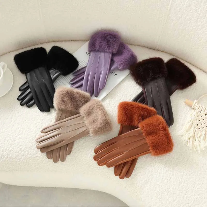 Luxury Faux Fur Winter Gloves for Women Outdoor Use