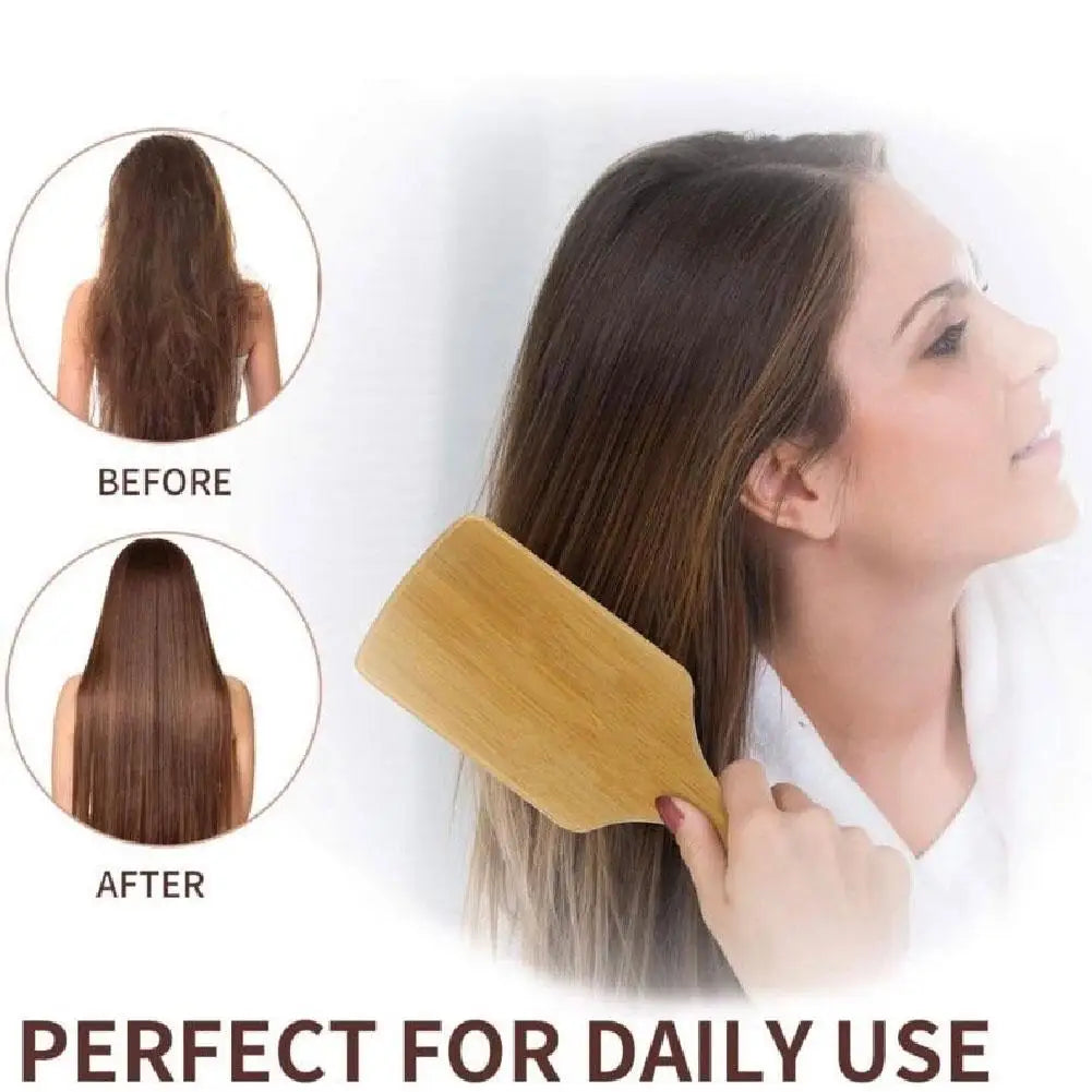 Bamboo Wooden Hair Brush Paddle Detangling Comb Set