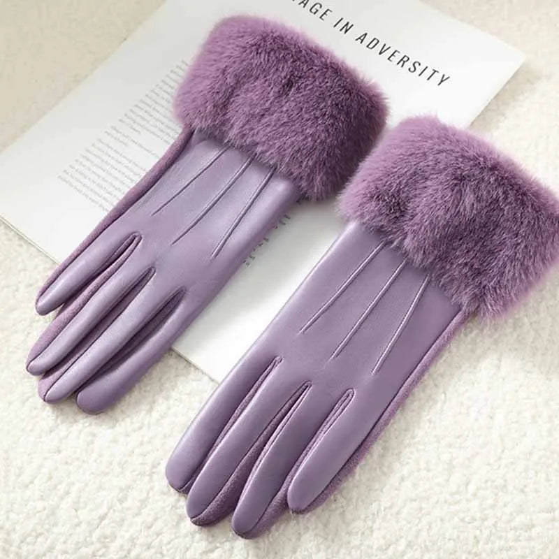 Luxury Faux Fur Winter Gloves for Women Outdoor Use