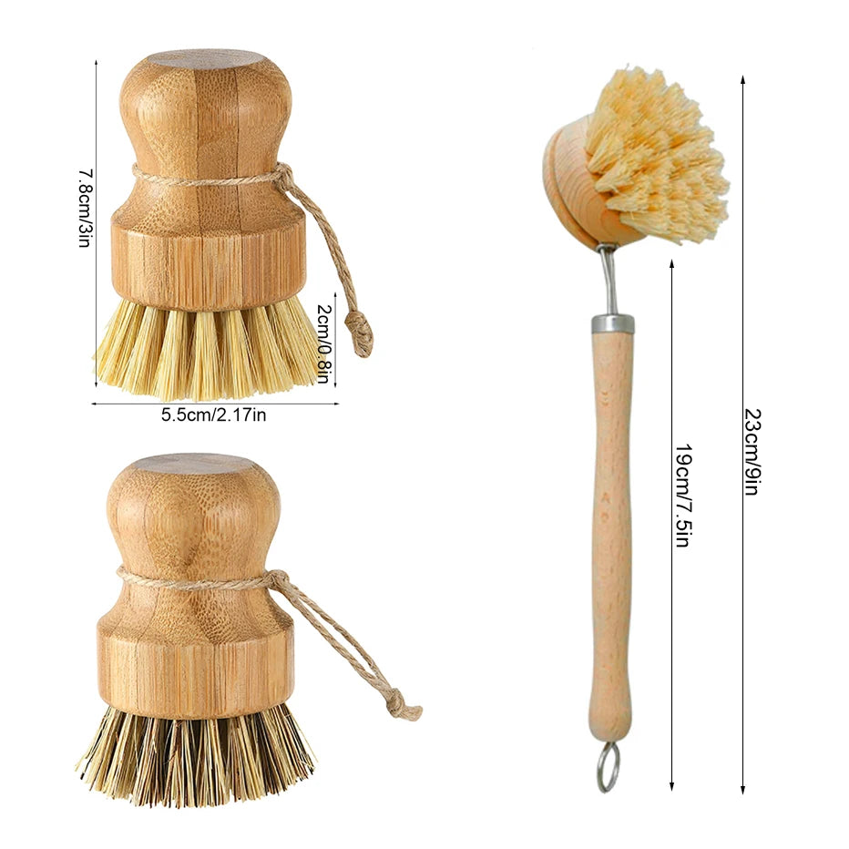 Bamboo Kitchen Cleaning Brush with Drain Tray