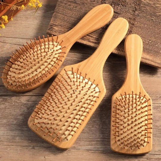Bamboo Wooden Hair Brush Paddle Detangling Comb Set