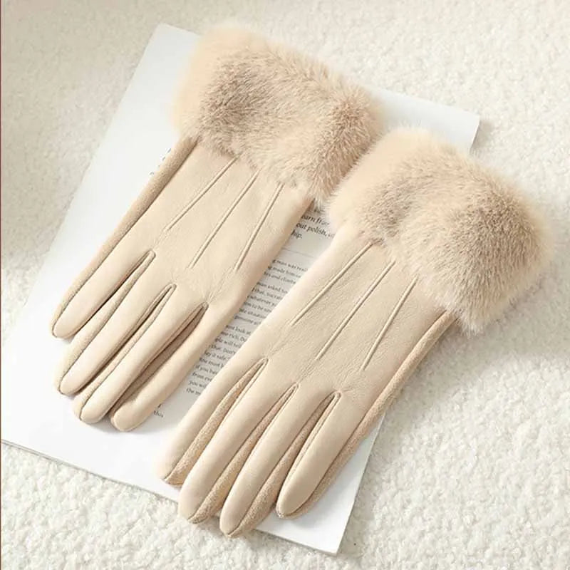 Luxury Faux Fur Winter Gloves for Women Outdoor Use