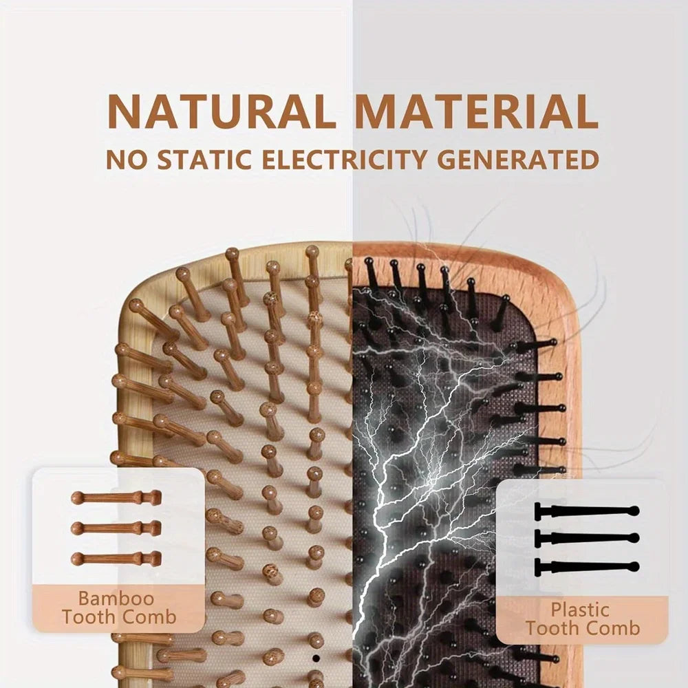Natural Bamboo Anti-Static Hair Brush for Wig & Real Hair