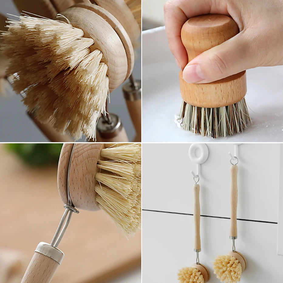 Bamboo Kitchen Cleaning Brush with Drain Tray