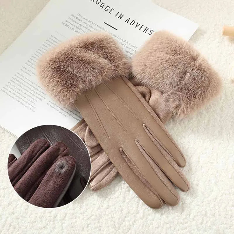 Luxury Faux Fur Winter Gloves for Women Outdoor Use