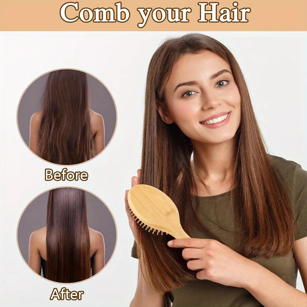 Natural Bamboo Anti-Static Hair Brush for Wig & Real Hair