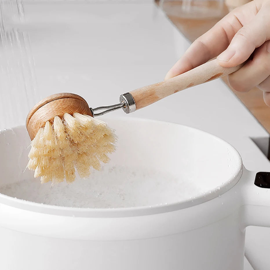 Bamboo Kitchen Cleaning Brush with Drain Tray