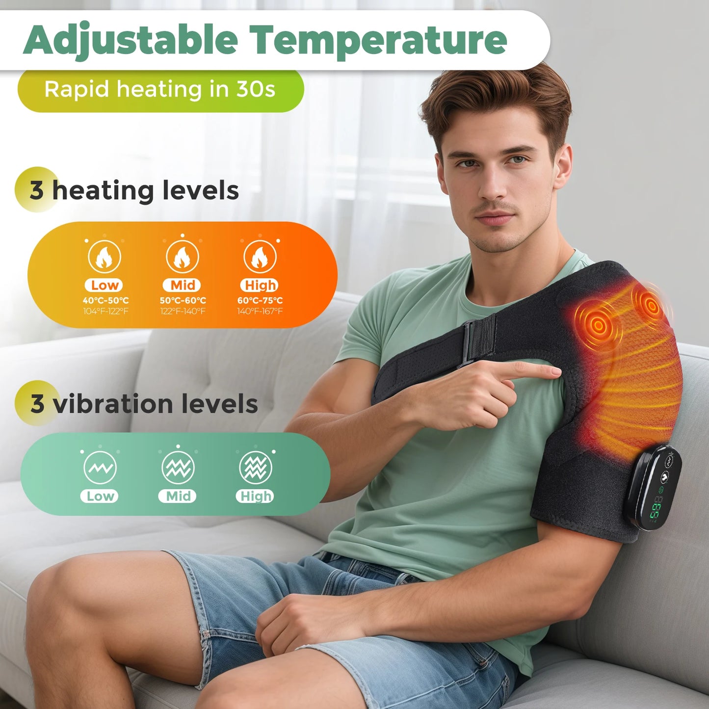 Electric Heating Shoulder & Knee Brace with Vibration & LED Display