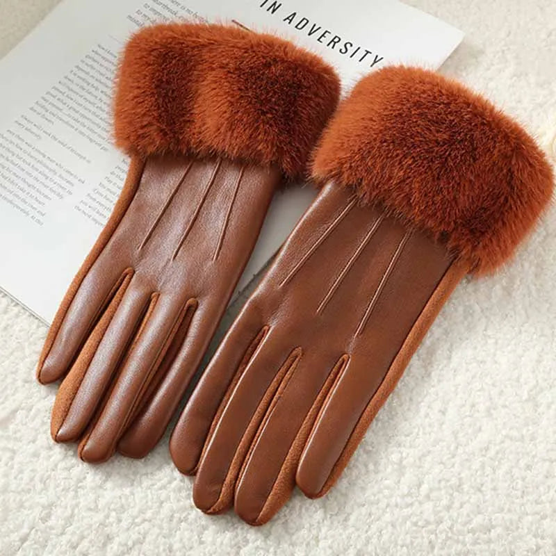 Luxury Faux Fur Winter Gloves for Women Outdoor Use