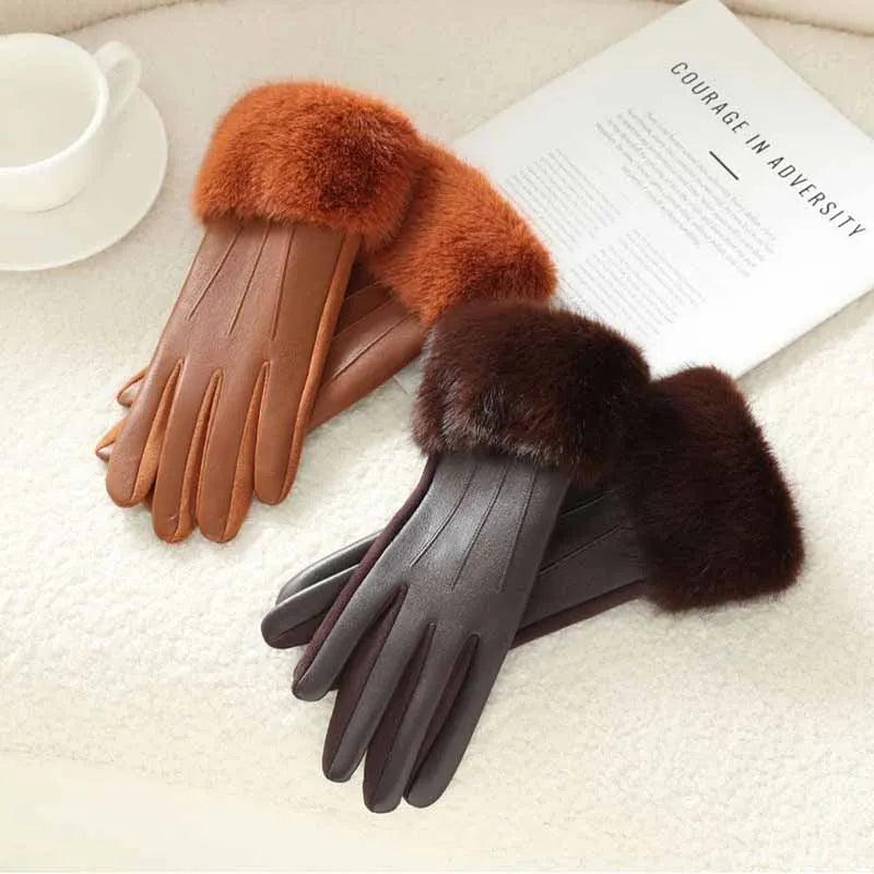 Luxury Faux Fur Winter Gloves for Women Outdoor Use