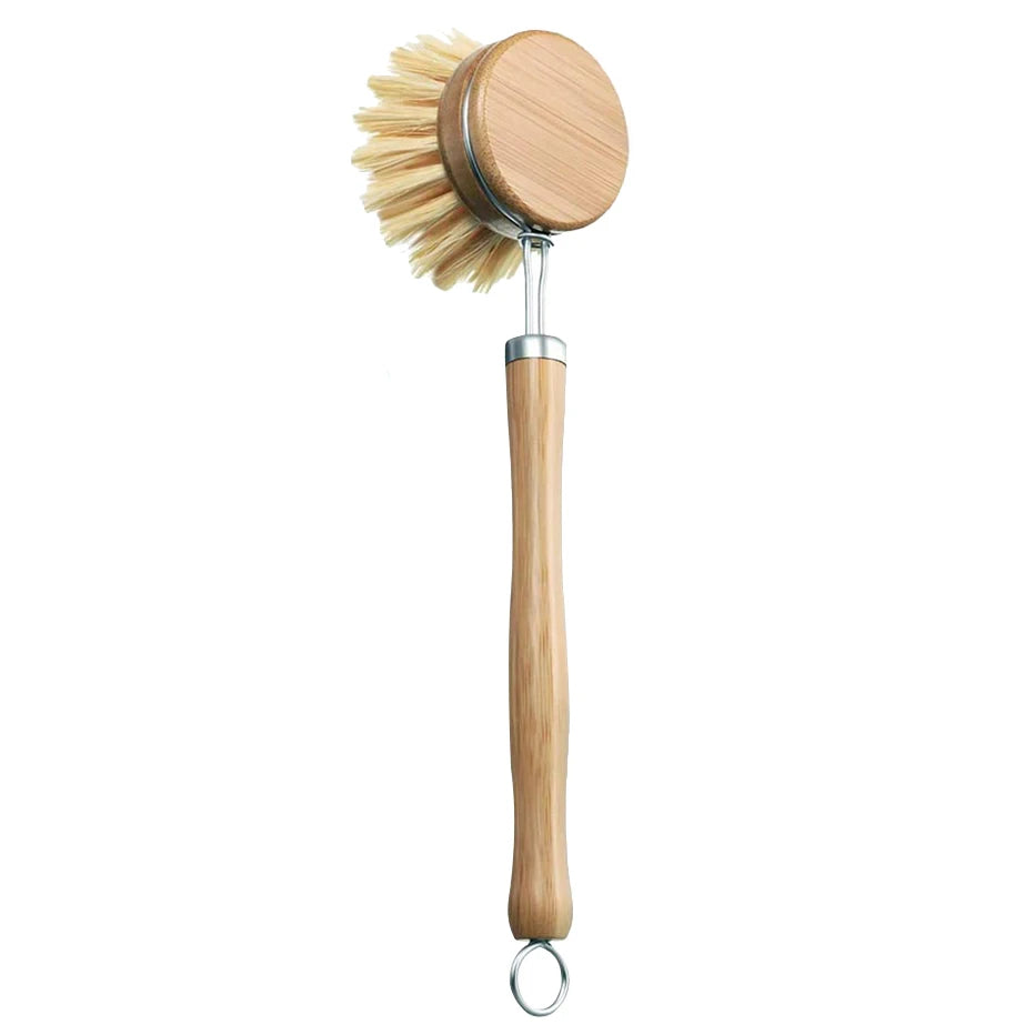 Bamboo Kitchen Cleaning Brush with Drain Tray