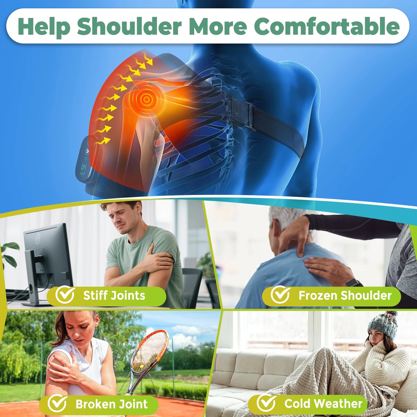 Electric Heating Shoulder & Knee Brace with Vibration & LED Display