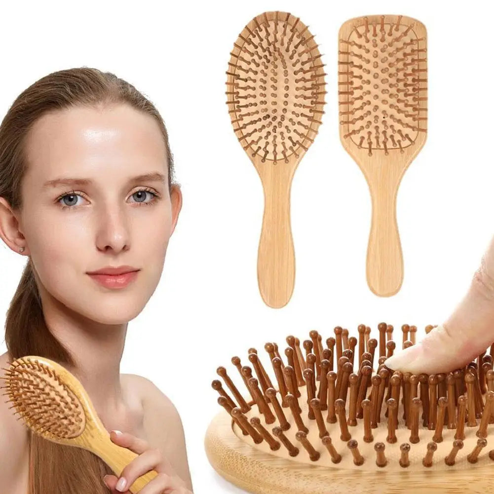 Bamboo Wooden Hair Brush Paddle Detangling Comb Set