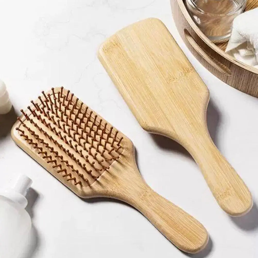 Bamboo Wooden Hair Brush Paddle Detangling Comb Set