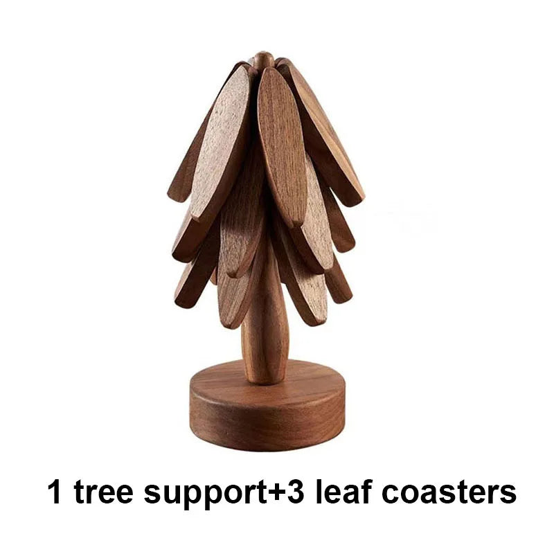 Wooden Tree Design Pot Trivet & Coaster Set