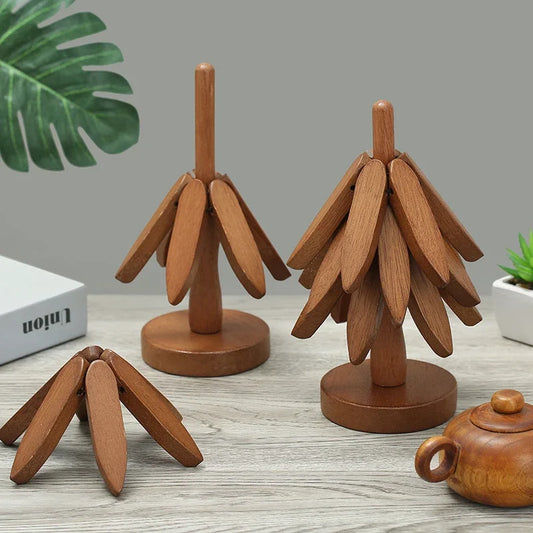 Wooden Tree Design Pot Trivet & Coaster Set