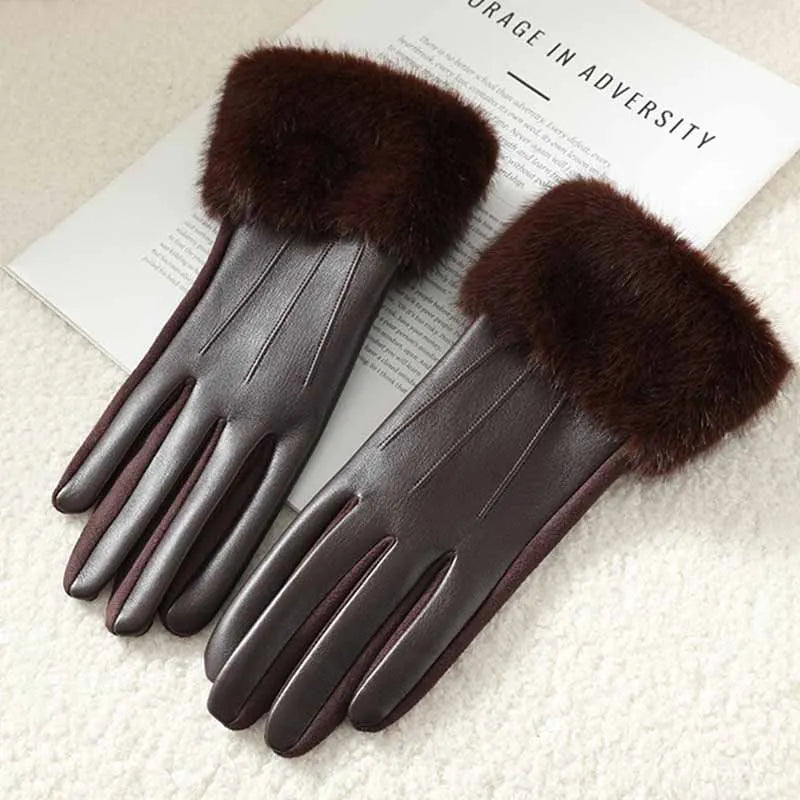 Luxury Faux Fur Winter Gloves for Women Outdoor Use