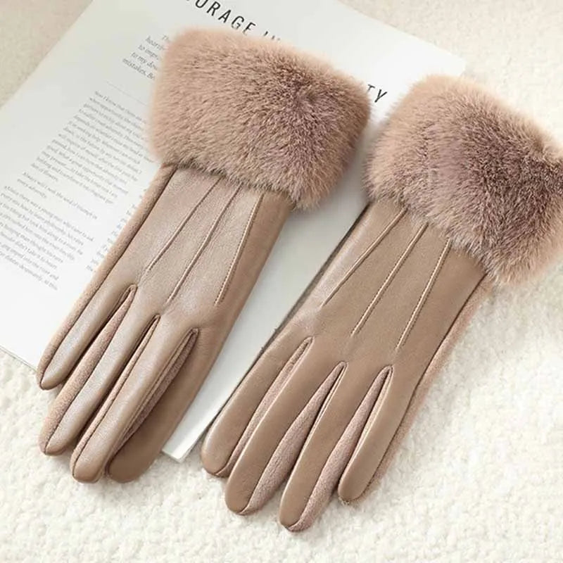 Luxury Faux Fur Winter Gloves for Women Outdoor Use