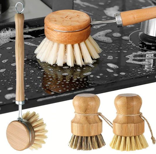 Bamboo Kitchen Cleaning Brush with Drain Tray