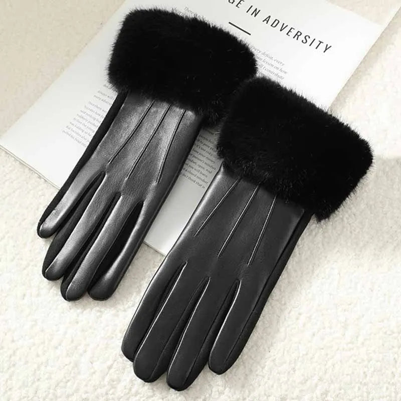 Luxury Faux Fur Winter Gloves for Women Outdoor Use