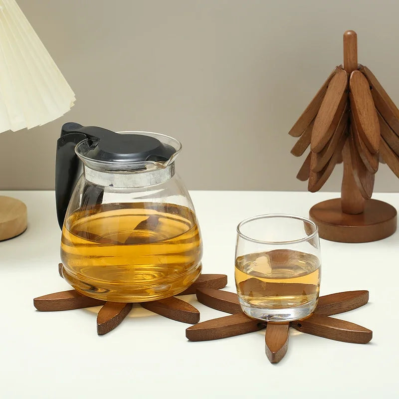 Wooden Tree Design Pot Trivet & Coaster Set